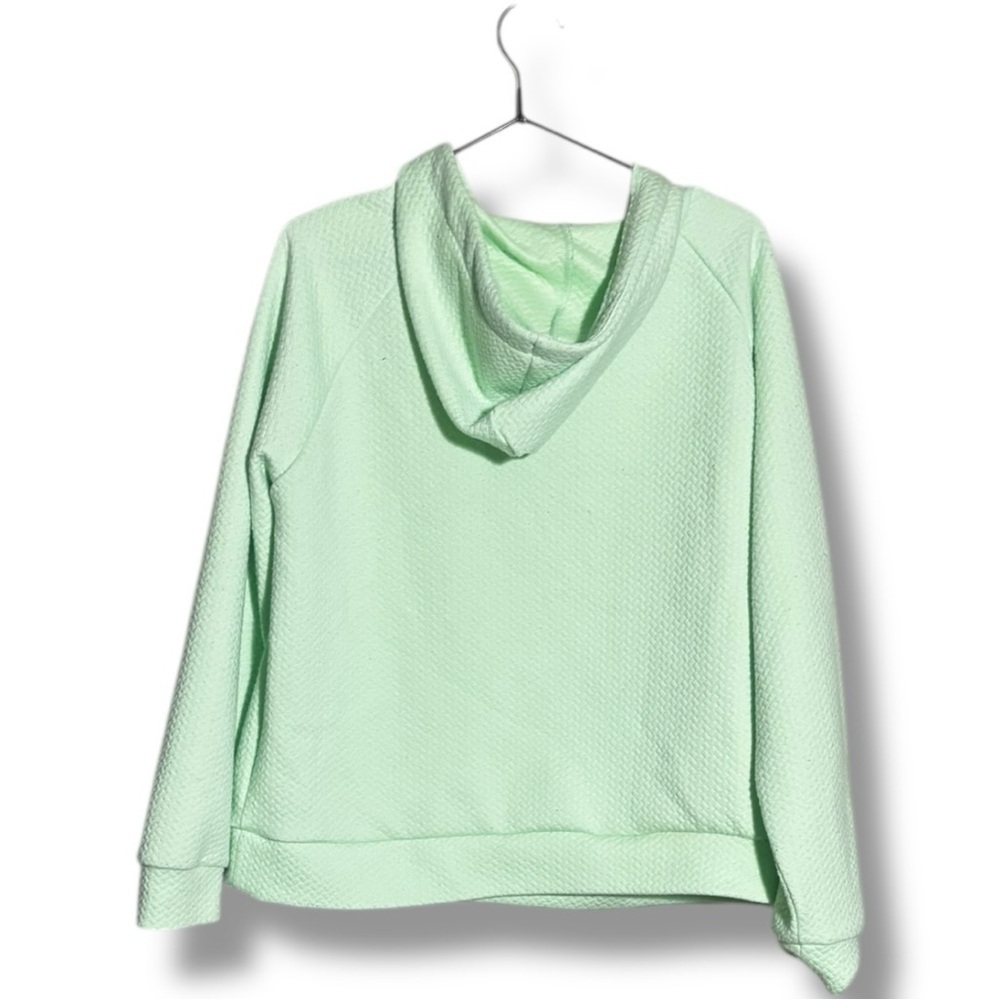 Lively Mint Green Quilted Long Sleeve Lightweight Front Pocket Hooded Sweatshirt - Picture 14 of 15